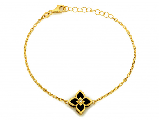 Bransoletka złota z kwiatkiem z onyksami