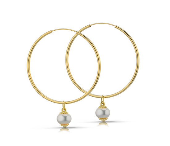 Złote kolczyki koła 585 z perełkami - 22 mm 