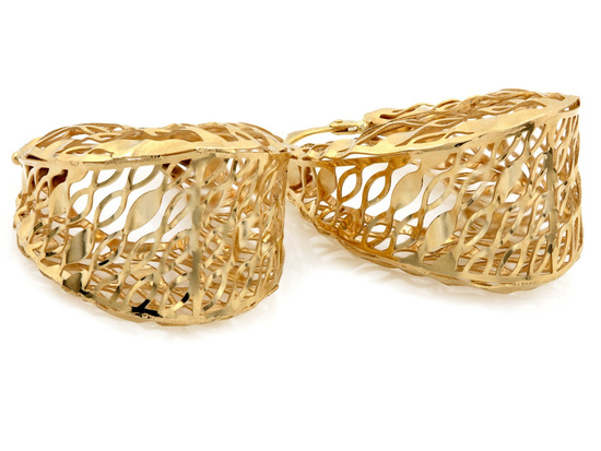 Kolczyki złote duże owalne ażurowe przestrzenne