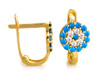 Złote kolczyki małe angielskie z niebieskimi cyrkoniami