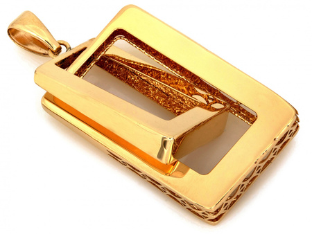 Duża złota zawieszka z dwóch ruchomych prostokątów