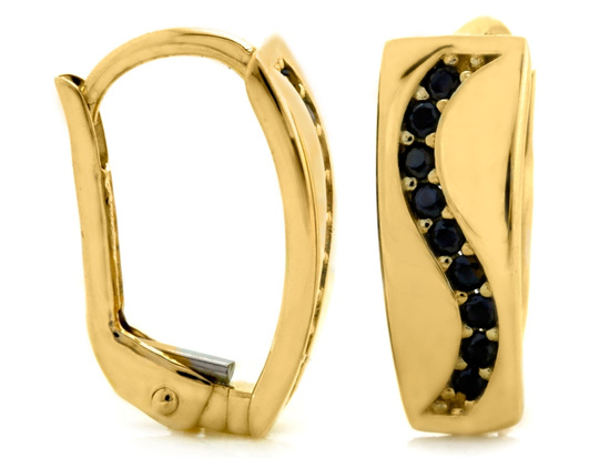 Kolczyki złote angielskie z czarnymi cyrkoniami