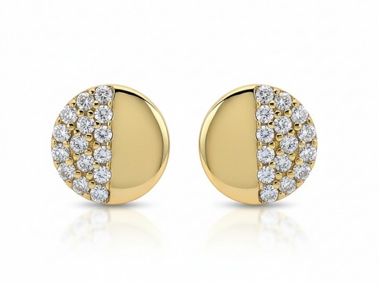 Kolczyki złote kółeczka z cyrkoniami na sztyfcie