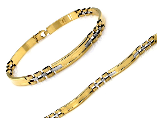 Bransoletka złota uniwersalna ze sztywnych dwukolorowych elementów