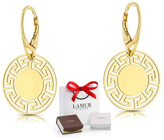 Złote kolczyki wiszące 925 - ażurowe koła greckie