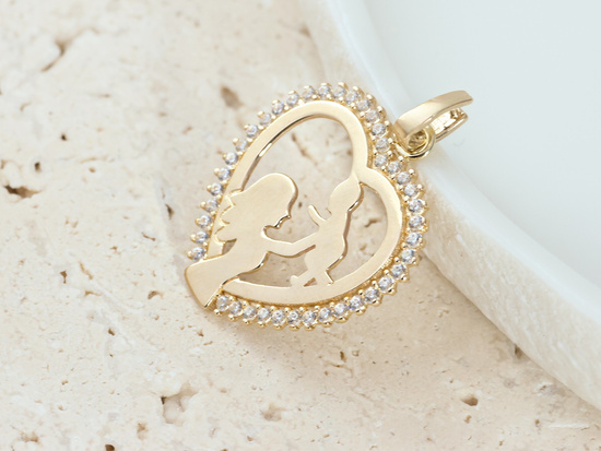 Zawieszka złota dla mamy serce matka z dzieckiem