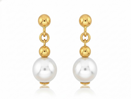 Kolczyki złote delikatne wiszące na sztyfcie z perłą