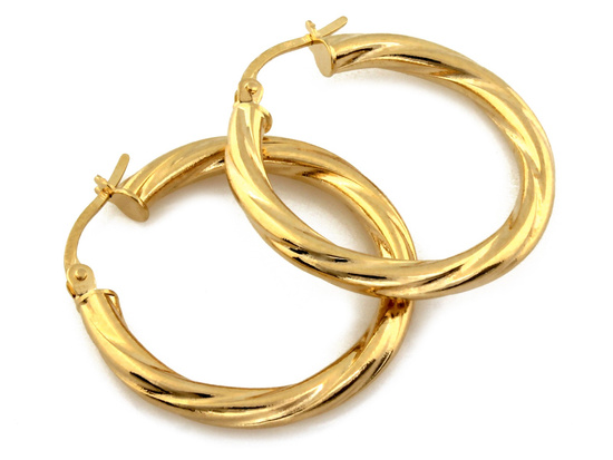 Kolczyki złote koła skręcone 26mm