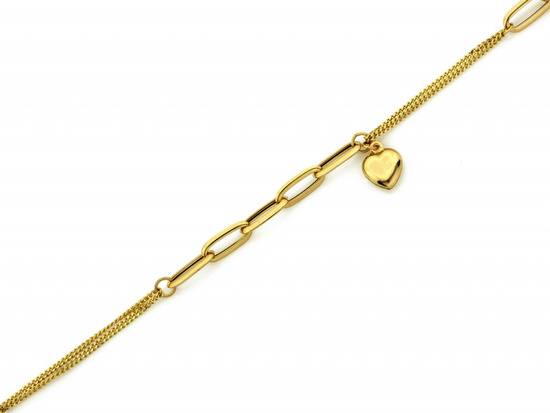Złota bransoletka łańcuszkowa  z wiszącym sercem modna