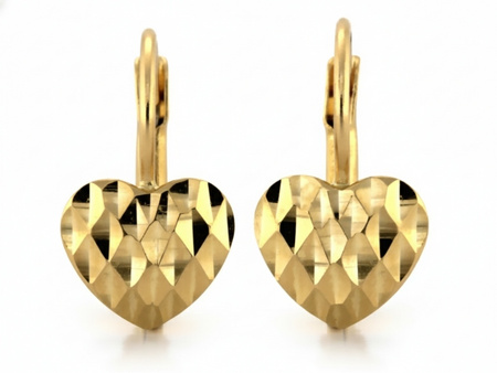 Złote kolczyki angielskie z błyszczącym sercem