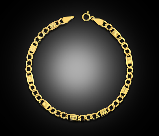 Złota bransoletka 585 figaro z blaszkami