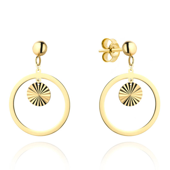 Złote kolczyki 585 koła - wiszące 