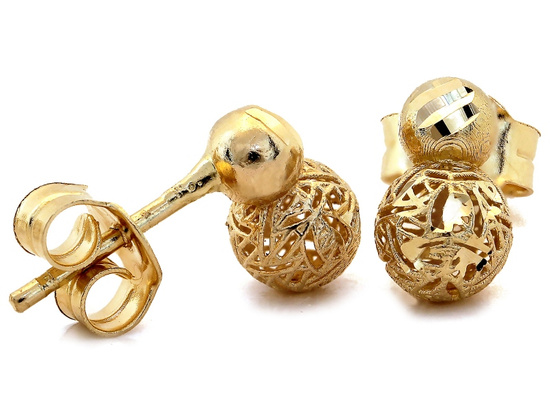 Złote kolczyki dwie kulki na sztyfcie