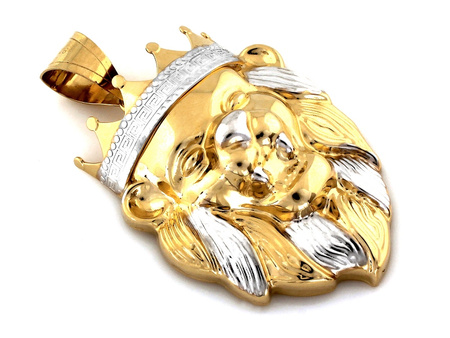 Duża złota zawieszka lew w koronie