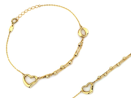 Złota bransoletka z kuleczkami i sercem