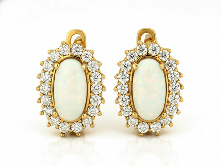 Kolczyki złote angielskie z opalem i cyrkoniami