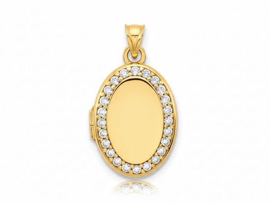 Złota zawieszka puzderko na fotografię z cyrkoniami