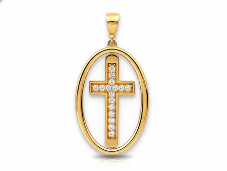 Złota zawieszka owalna z krzyżykiem
