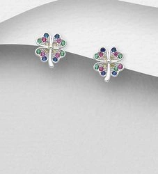 Srebrne kolczyki 925 z diamentowymi cyrkoniami - koniczynka