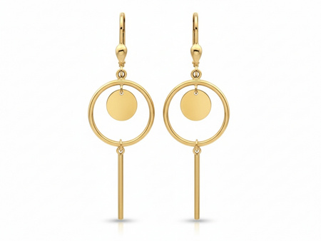 Złote długie kolczyki nowoczesny wzór modne