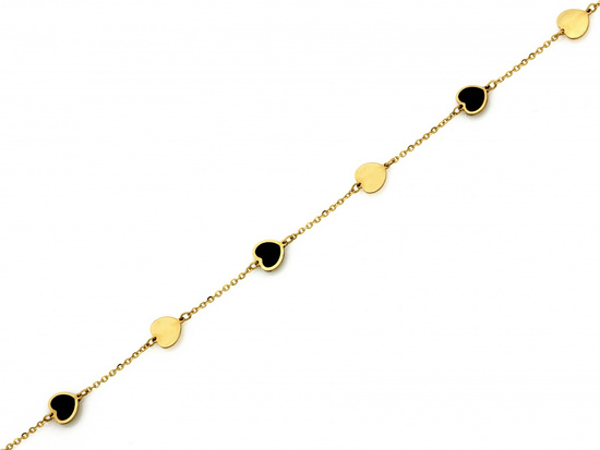 Bransoletka złota z sercami z czarną emalią