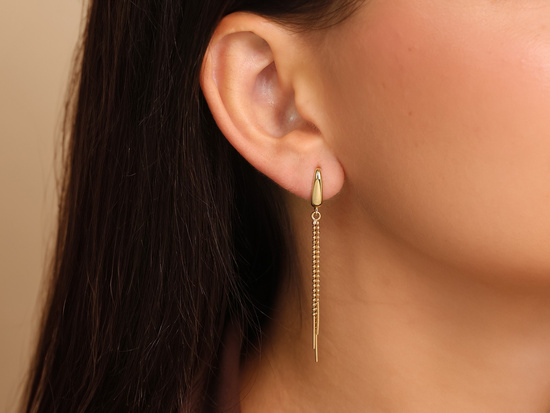 Kolczyki złote długie z łańcuszkami angielskie zapięcie