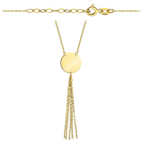 Złoty naszyjnik 585 - koło z wiszącymi łańcuszkami