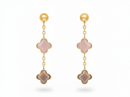 Kolczyki złote wiszące z agatem i ametystem