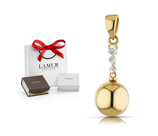 Złota zawieszka 585 wisząca kuleczka z cyrkoniami