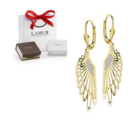 Złote kolczyki 375 wiszące - skrzydła