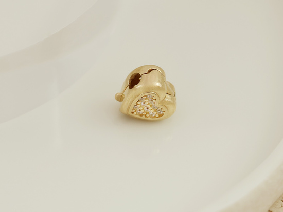 Zawieszka złoty charms serce z cyrkoniami beads do bransoletki