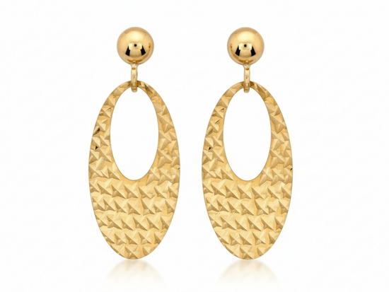 Diamentowane kolczyki złote na sztyfcie wiszące owalne 