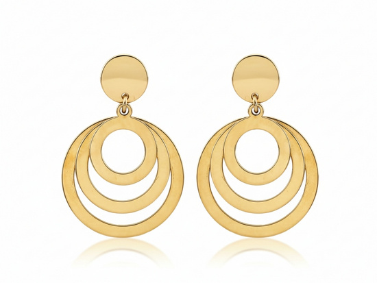 Kolczyki złote wiszące z trzech obręczy
