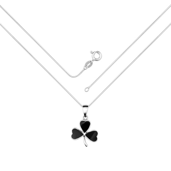 Naszyjnik srebrny 925 z czarną żywicą - koniczynka, serce