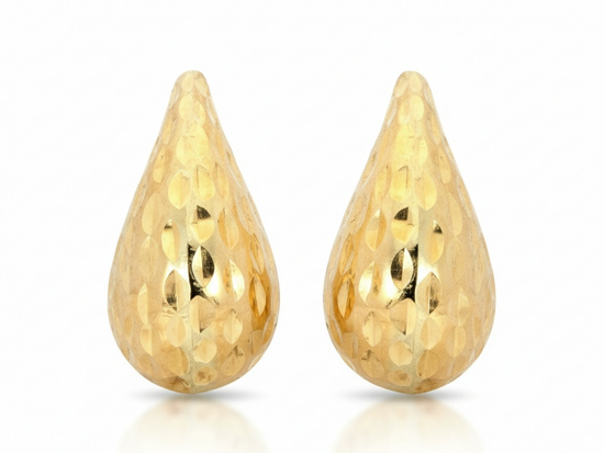 Kolczyki złote błyszczące zdobione krople na sztyfcie