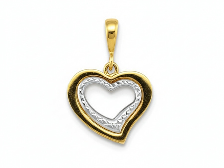 Złota zawieszka serce podwójne z białym złotem