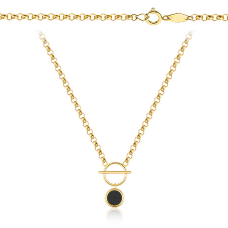 Złoty naszyjnik 585 nowoczesny rolo z onyksem w okrągłej oprawie