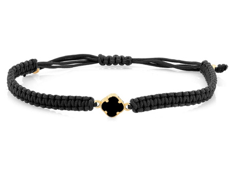 Złota bransoletka koniczyna marokańska na czarnym sznurku