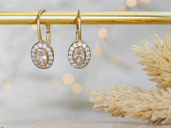 Kolczyki złote markiza z cyrkoniami angielskie