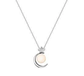 Naszyjnik srebrny 925 z perłami i diamentowymi cyrkoniami - księżyc, gwiazdka