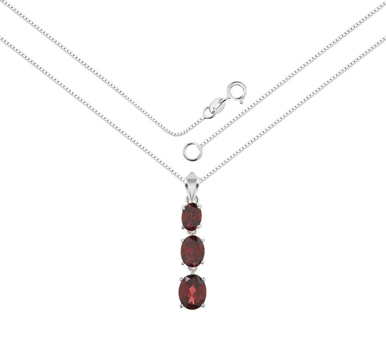 Naszyjnik srebrny 925 z 3 naturalnymi afrykańskimi granatami