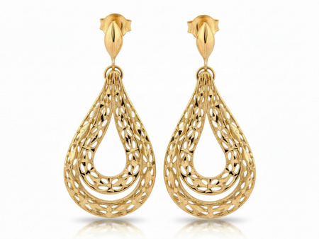 Kolczyki złote duże długie ażurowe jak krople
