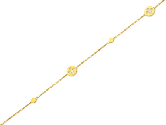 Złota bransoletka delikatna ozdoby z kwiatkami