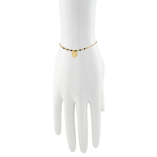 Złota bransoletka 585 ażurowa koniczynka z kulkami z onyksu