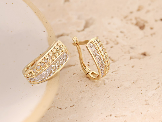 Kolczyki złote angielskie z ażurem wygodne bezpieczne