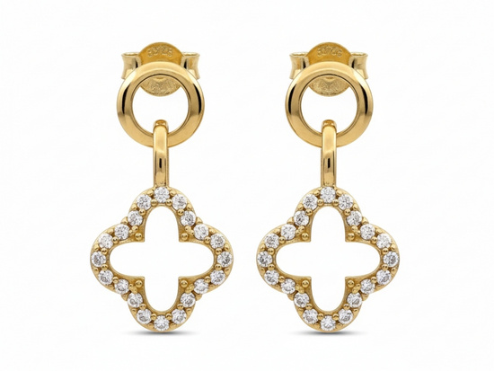 Kolczyki złote delikatne wiszące kwiatki na sztyfcie