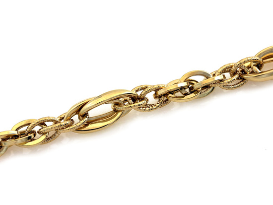 Złota bransoletka przeplatane duże ogniwa modna gruba