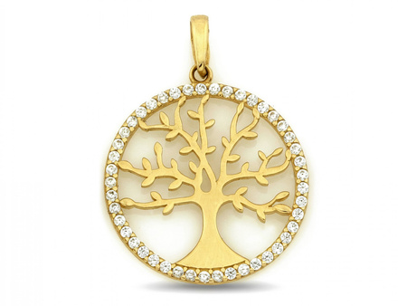 Zawieszka złota okrągłe z drzewkiem z cyrkoniami