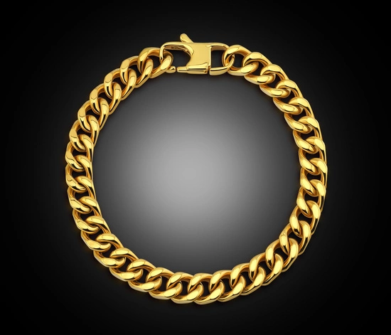 Złota bransoletka - pancerka ze stali pokryta złotem - 21,5 cm