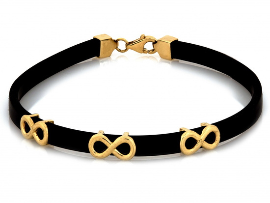 Bransoletka złota nieskończoności na czarnym pasku